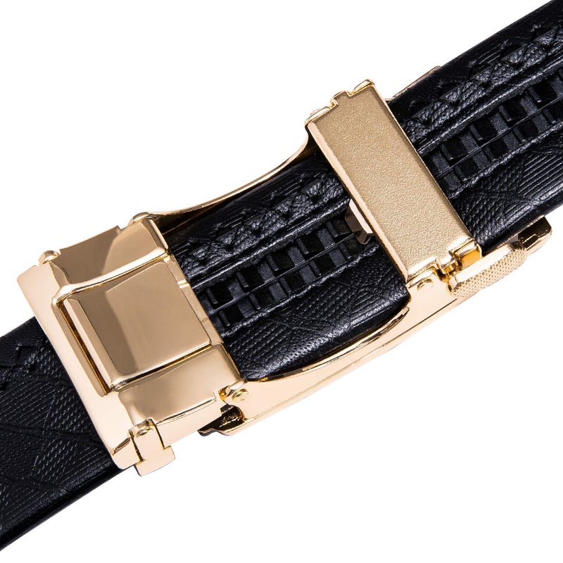 Dubulle Designer Men Leather Belt Fashion Black Plaid Sliding Adjustable Automaitc Rachet Buckle for Dress Casual - Image 4